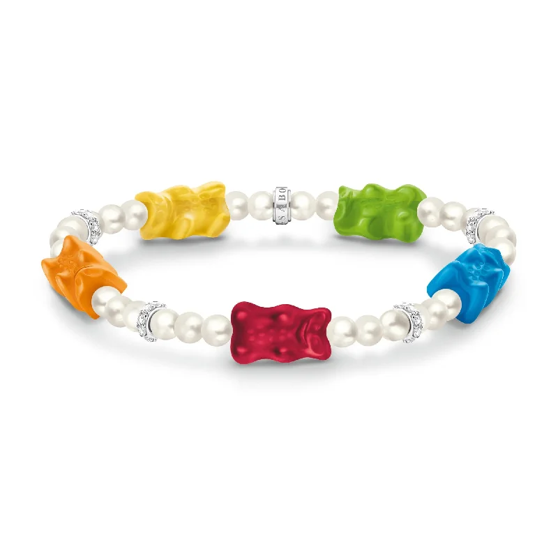 tennis bracelet with emeralds-Sterling Silver HARIBO Colourful Goldbears Zirconia Pearl Bracelet A2153-052-7