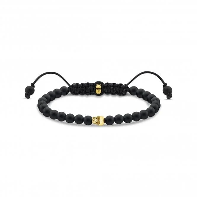 luxury bracelet with custom engraving-Rebel At Heart Gold Plated Black Skull Bracelet A2015-848-11-L22V