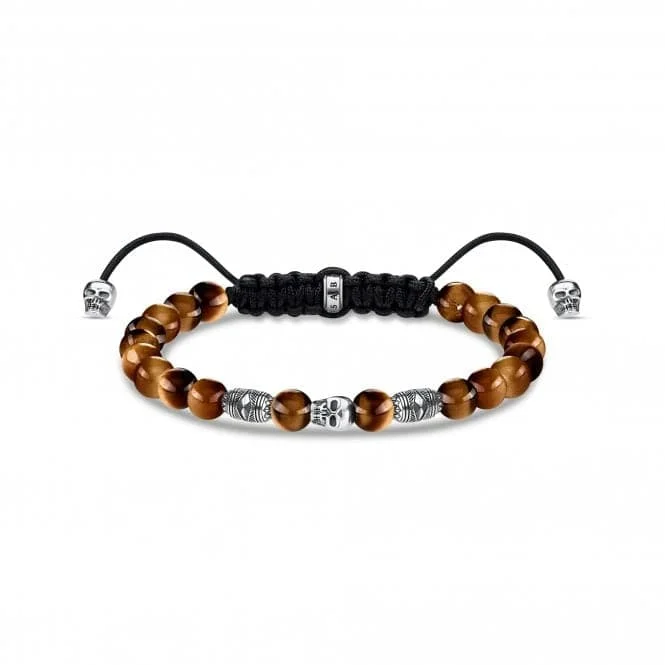 multi-strand bracelet with beads-Rebel At Heart Tiger's Eye Skull Bracelet A1945-329-2-L22V