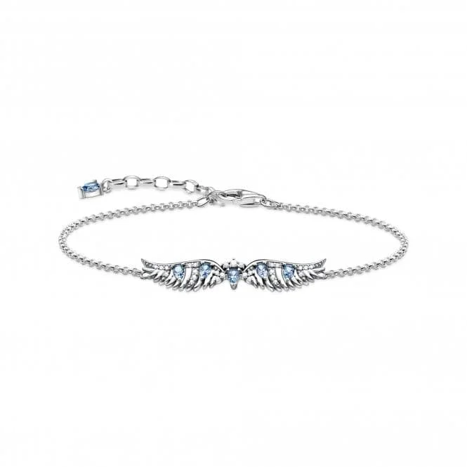 men’s silver bracelet for luxury gift-Sterling Silver Blue Stones Phoenix Wing Bracelet A2069-644-1-L19V