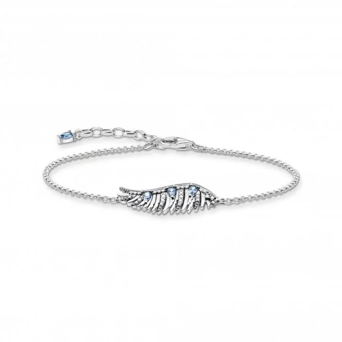 colorful leather bracelet for kids-Sterling Silver Blue Stones Phoenix Wing Bracelet A2070-644-1-L19V