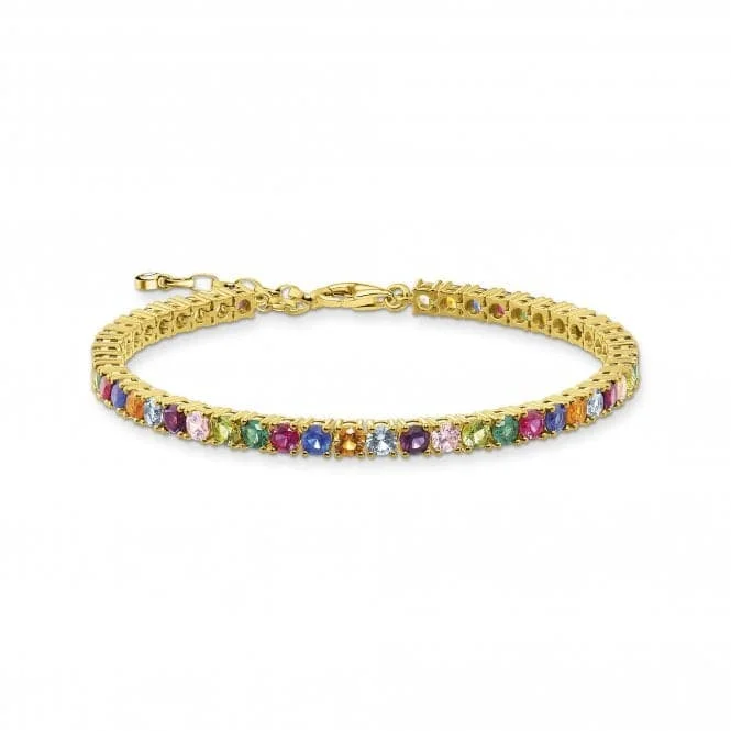 luxury bracelet for her birthday-Sterling Silver Gold Plated Colourful Stones Bracelet A2020-996-7-L19V