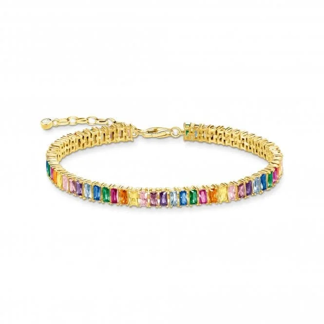 luxury bracelet with precious stones-Sterling Silver Gold Plated Colourful Stones Tennis Bracelet A2030-996-7-L19V