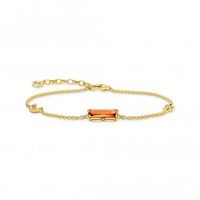 multi-layer gold bracelet for women-Sterling Silver Gold Zirconia Orange Moon & Star Bracelet A1958-971-8-L19V