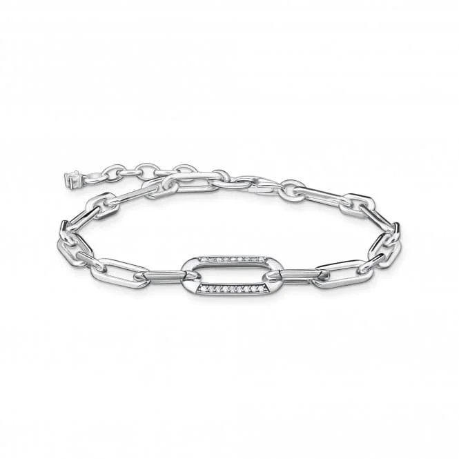 silver chain bracelet with diamonds-Sterling Silver Links Bracelet A2032-643-14-L19V