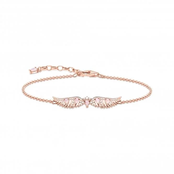 trendy bracelet with celestial charms-Sterling Silver Rose Gold Plated Pink Stones Phoenix Wing Bracelet A2069-323-9-L19V