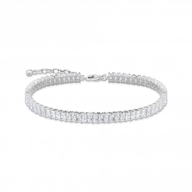 leather bracelet for women with metal charms-Sterling Silver White Tennis Bracelet A2030-051-14-L19V