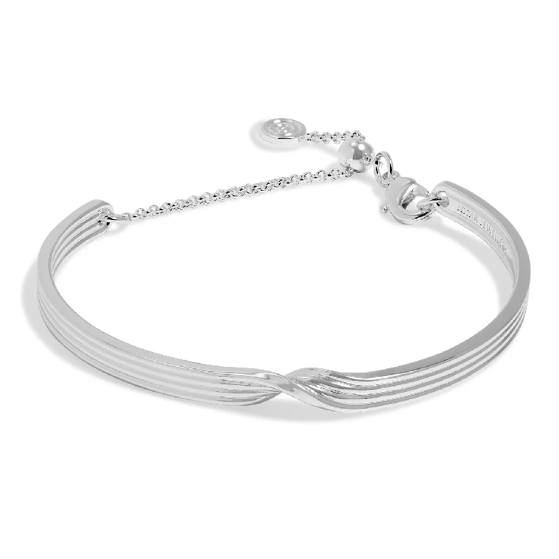 leather bracelet with engraved message-Twist Bangle Bar Silver Plated Bracelet 7887