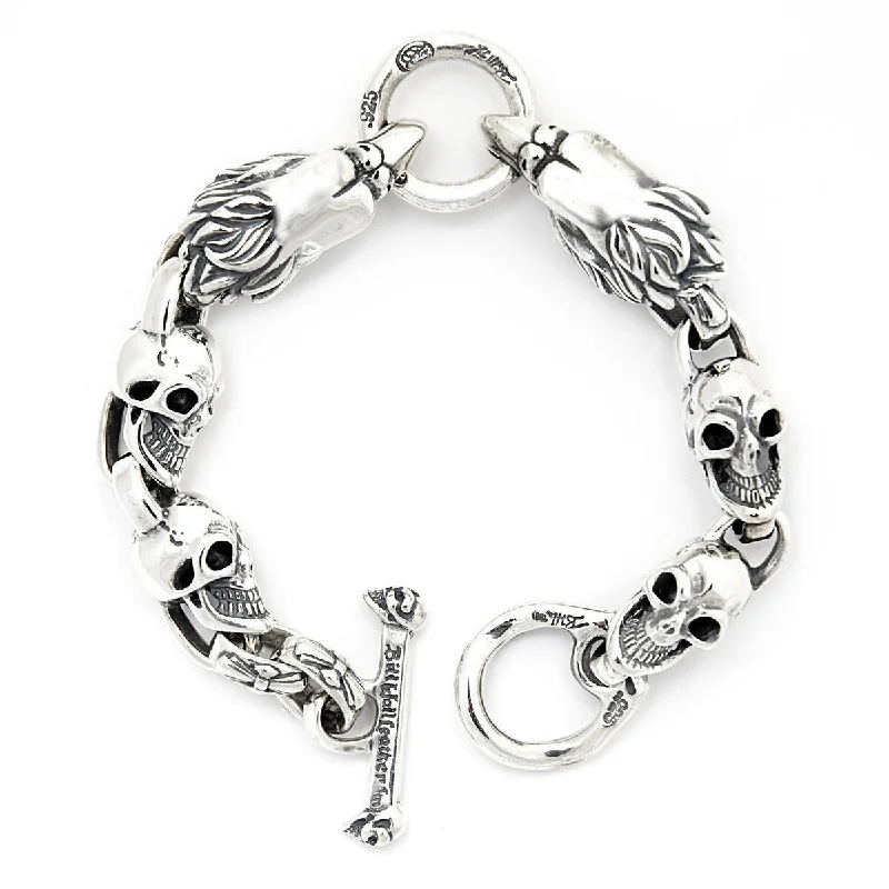 personalized silver bangle bracelet-Vintage Skull Link with 2 Eagles Bracelet