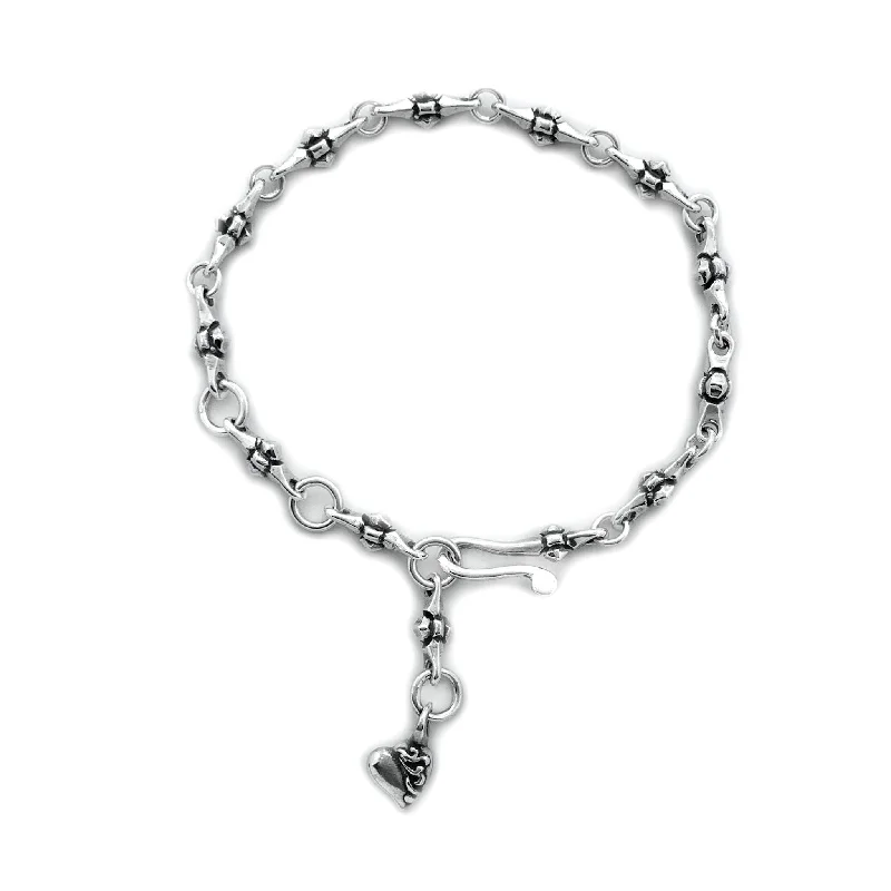 silver bracelet with infinity charm-Women's Small Cross with Heart Fob Bracelet