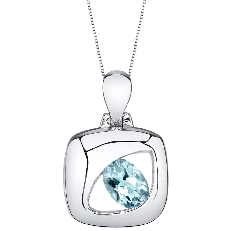 trendy gold necklace -0.75 ct Aquamarine Pendant in Sterling Silver