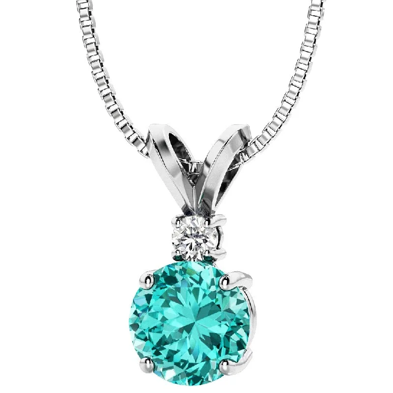 silver crystal pendant necklace -1.5 ct Round Paraiba Tourmaline and Diamond Pendant 14k White Gold