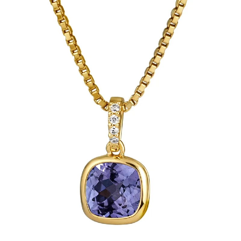 cute charm necklace gold -1.50 ct Natural Tanzanite and Diamond Pendant 14k Yellow Gold