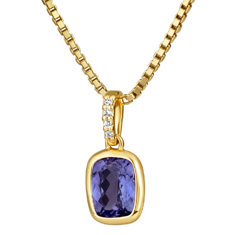 minimalist jewelry necklace -1.50 ct Natural Tanzanite and Diamond Pendant 14k Yellow Gold