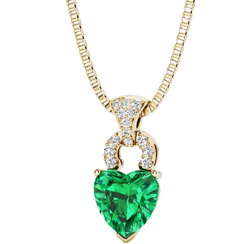 trendy diamond necklace -1.75 ct Colombian Emerald Heart Diamond Pendant 14k Yellow Gold