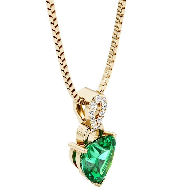 minimalist round necklace -1.75 ct Colombian Emerald Heart Diamond Pendant 14k Yellow Gold