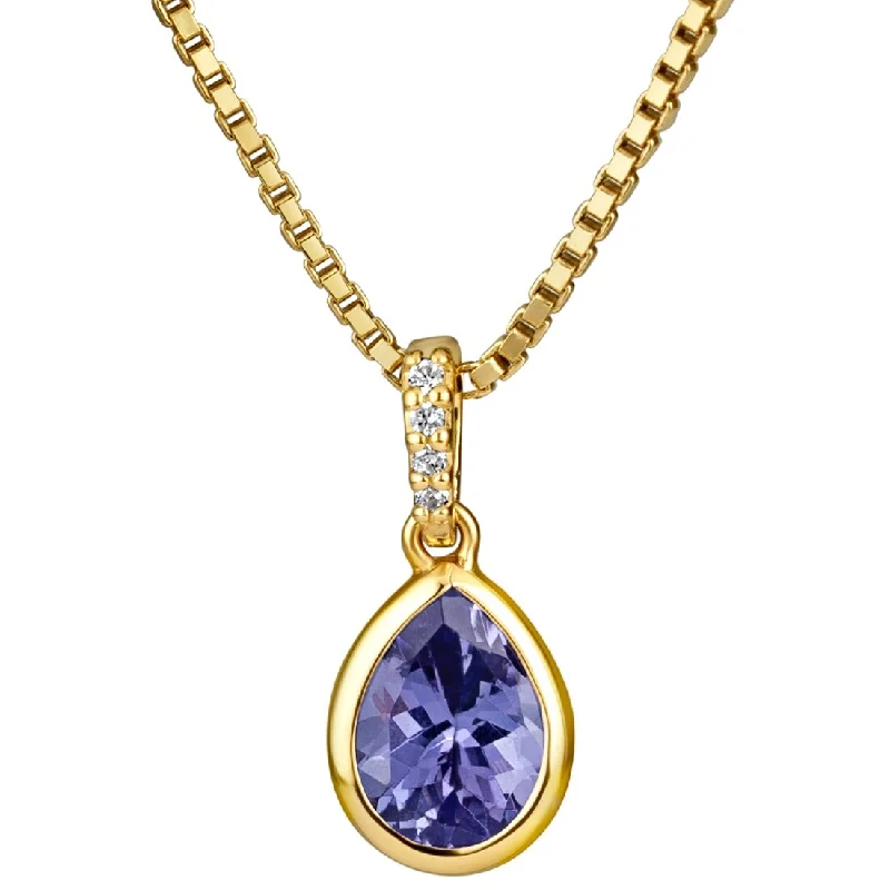 layered silver heart necklace -1.75 ct Natural Tanzanite and Diamond Pendant 14k Yellow Gold