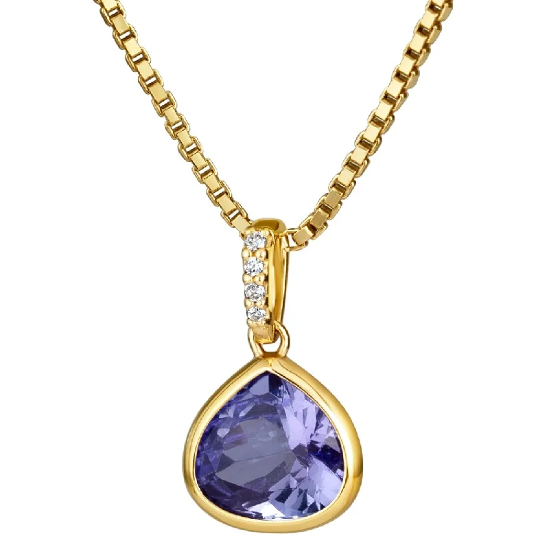 personalized infinity chain -1.75 ct Trillion Cut Tanzanite and Diamond Pendant 14k Yellow Gold