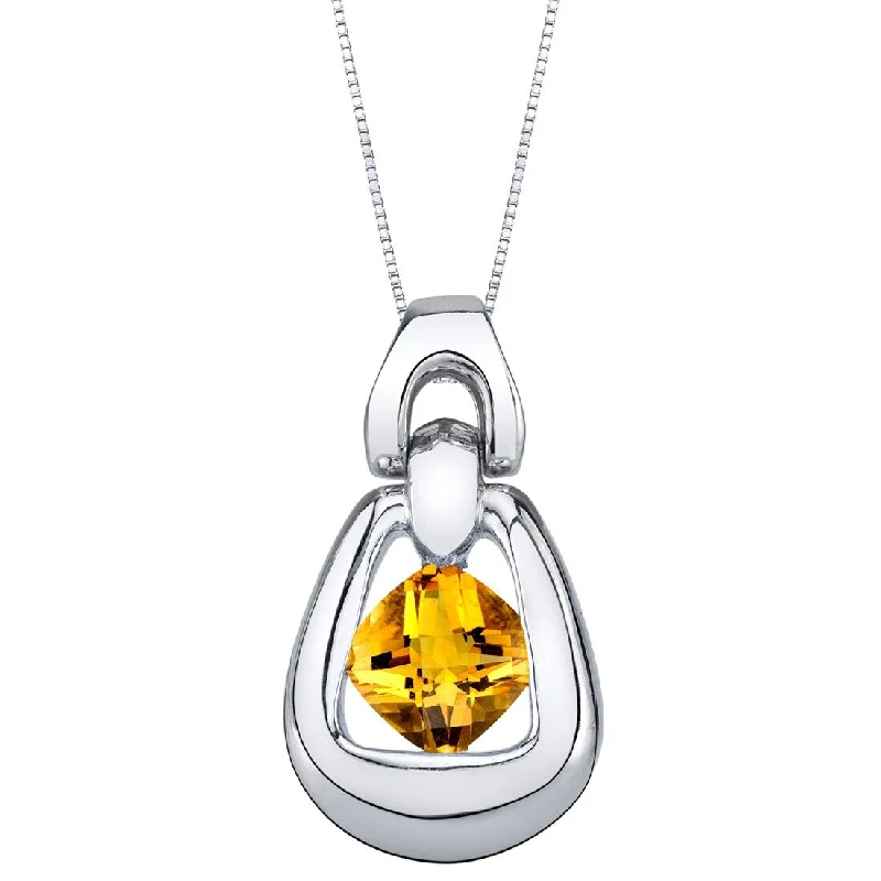 engraved crystal pendant -1 ct Citrine Pendant in Sterling Silver