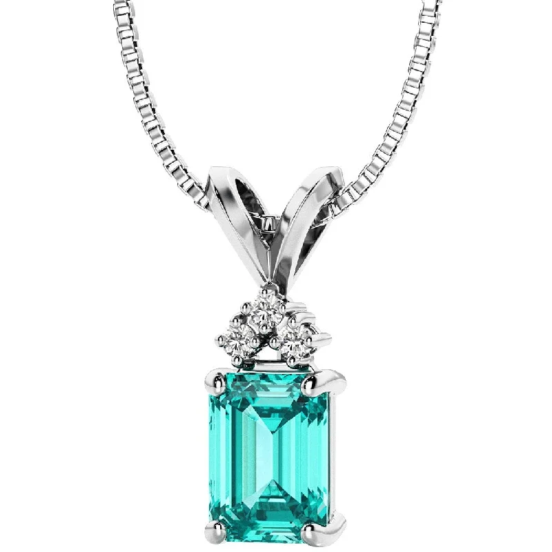 unique gold necklace -1 ct Emerald Cut Tourmaline and Diamond Pendant 14k White Gold