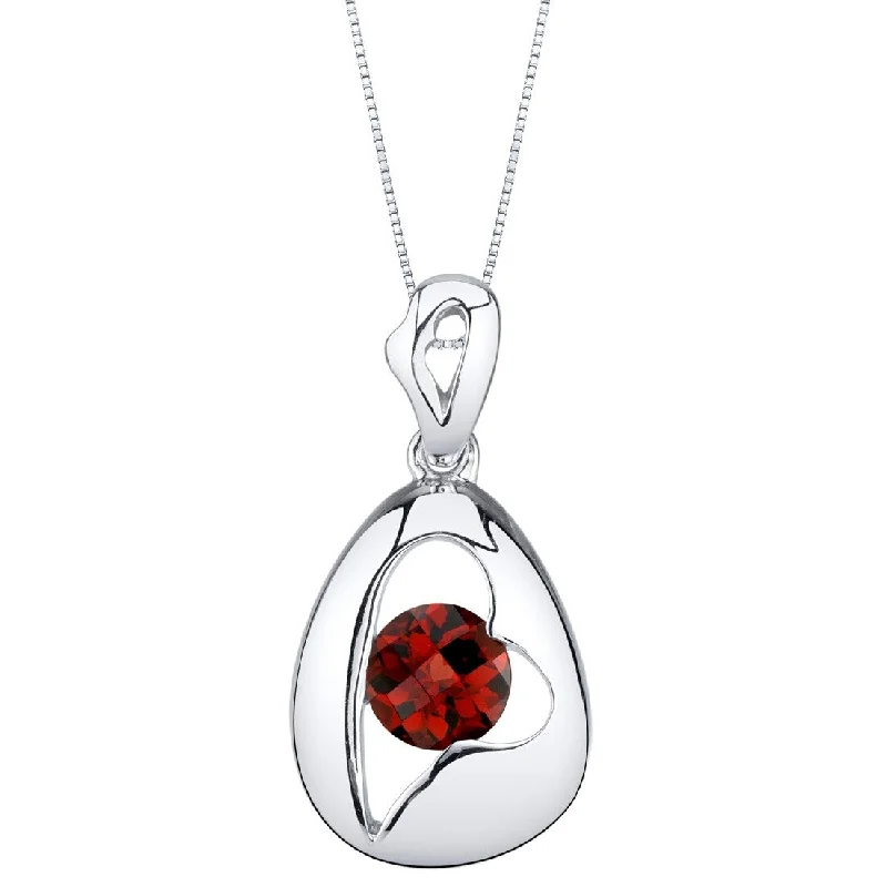 bohemian pendant necklace -1 ct Garnet Pendant in Sterling Silver