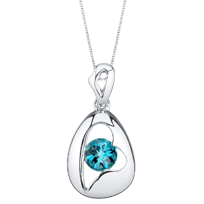 simple silver chain pendant -1 ct London Blue Topaz Pendant in Sterling Silver