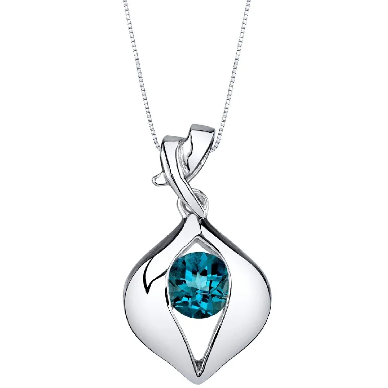 minimalist necklace for women -1 ct London Blue Topaz Pendant in Sterling Silver