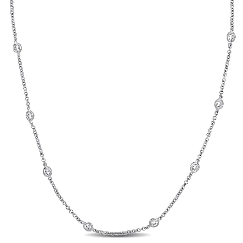 women’s geometric necklace -10ct TW Cubic Zirconia by the Yard Station Necklace in Sterling Silver by Miadora