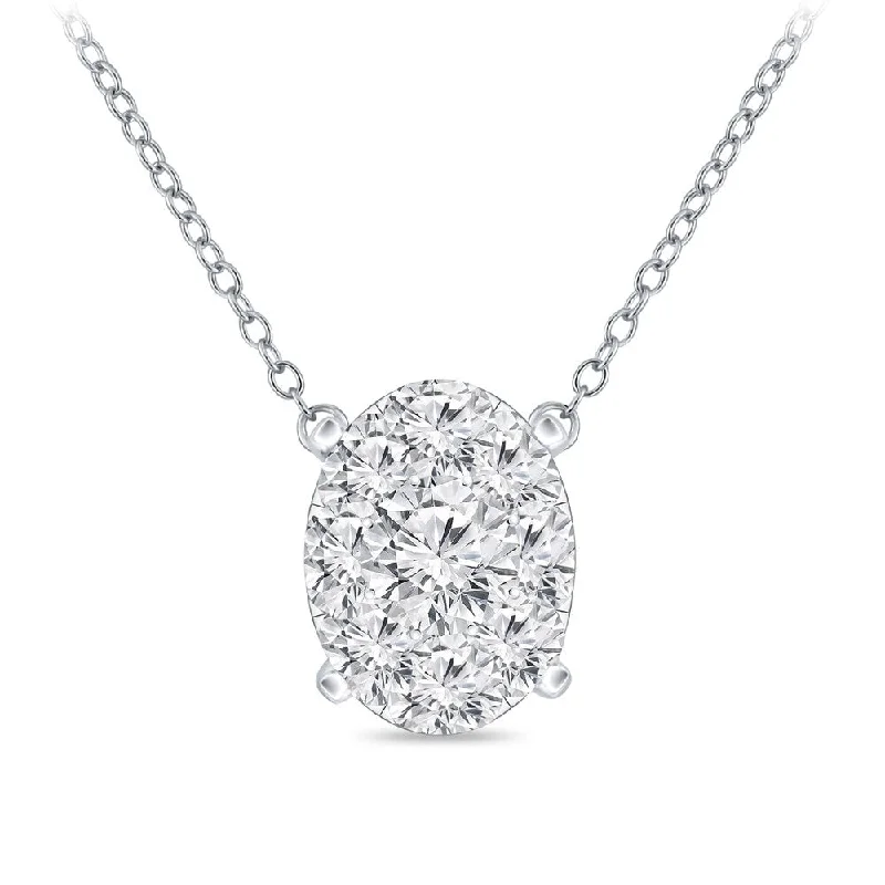 geometric bar necklace silver -14k Gold Oval Shaped 3/8ct TDW Pave Diamond Necklace by Auriya (H-I, I1-I2)