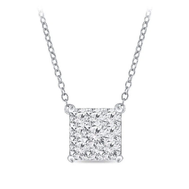 abstract necklace pendant -14k Gold Square Shaped 1/2ct TDW Pave Diamond Necklace by Auriya (H-I, I1-I2)