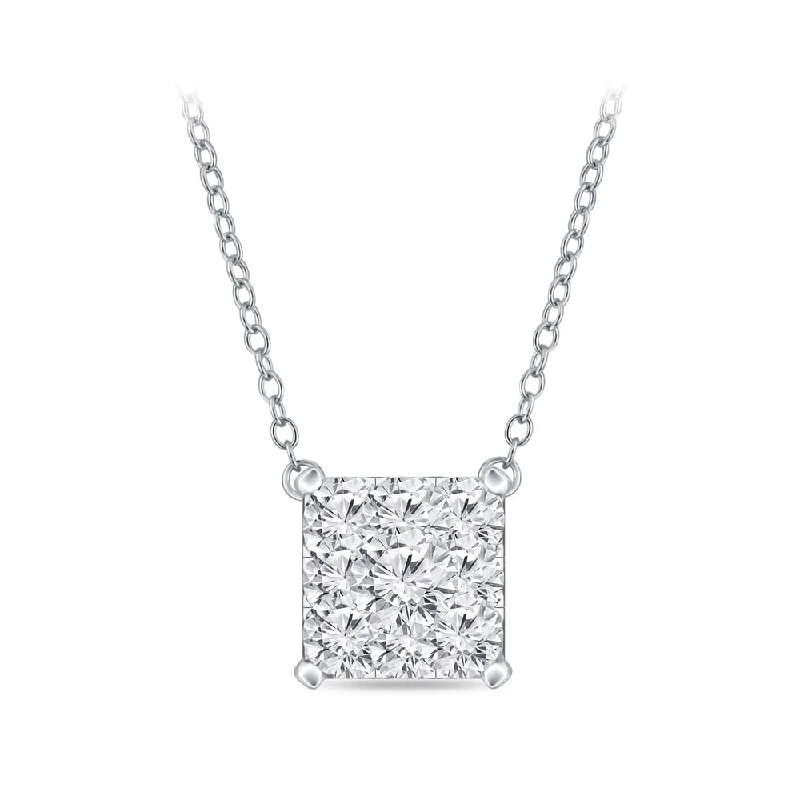 stylish gold necklace -14k Gold Square Shaped 1/4ct TDW Pave Diamond Necklace by Auriya (H-I, I1-I2)