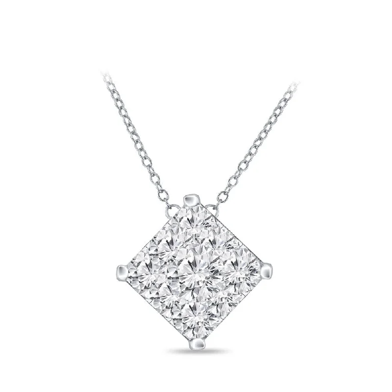 bar pendant necklace silver -14k Gold Square Shaped 1/8ct TDW Pave Diamond Necklace by Auriya (H-I, I1-I2)