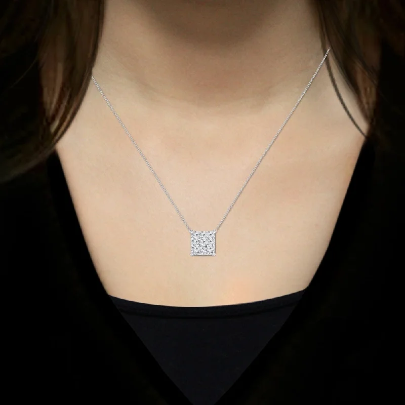 custom diamond pendant necklace -14k Gold Square Shaped 3/4ct TDW Pave Diamond Necklace by Auriya (H-I, I1-I2)