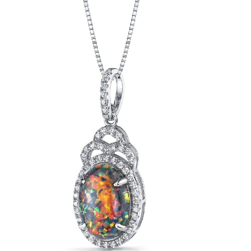 simple gemstone pendant necklace -2.25 ct Black Opal Pendant in Sterling Silver