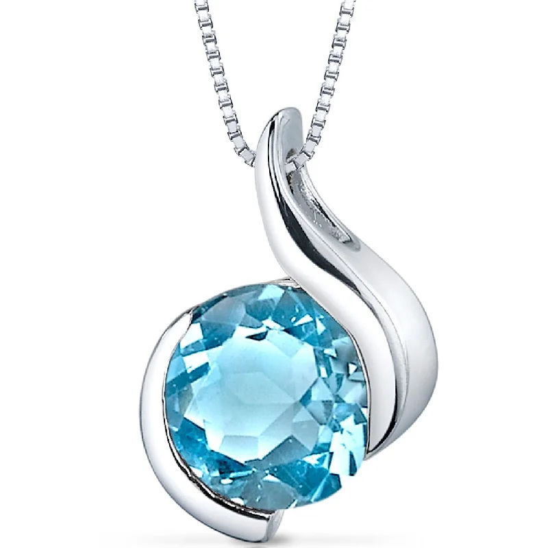 geometric bar necklace silver -2.25 ct Swiss Blue Topaz Pendant in Sterling Silver