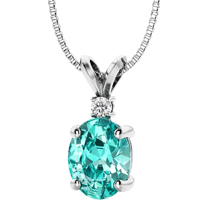 personalized pendant necklace gift -2.5 ct Oval Paraiba Tourmaline Diamond Pendant 14k White Gold