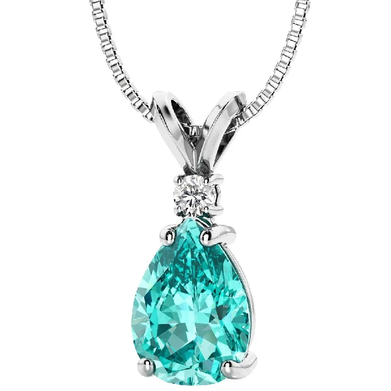 geometric crystal necklace -2.50 ct Pear Paraiba Tourmaline and Diamond Pendant 14k White Gold