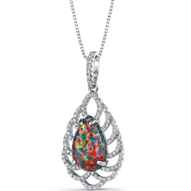 modern geometric necklace -2.75 ct Black Opal Pendant in Sterling Silver