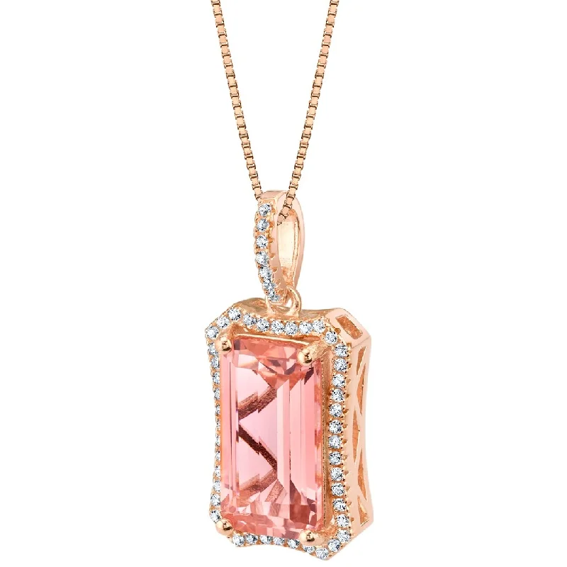 vintage pendant necklace gold -5 ct Morganite Pendant in Rose-tone Sterling Silver