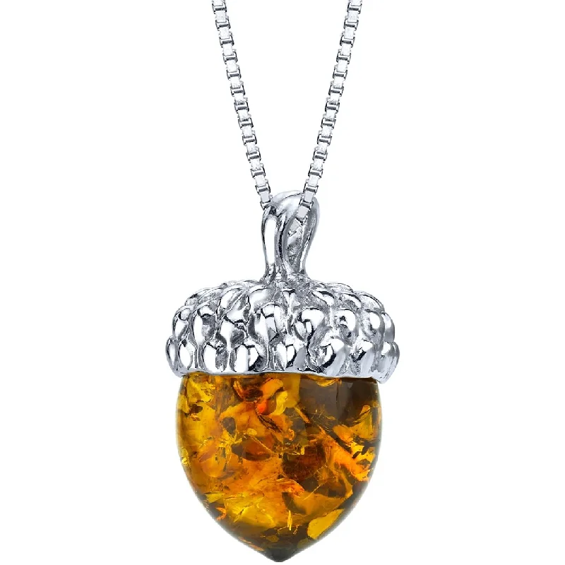 diamond pendant necklace silver -Amber Acorn Pendant in Sterling Silver