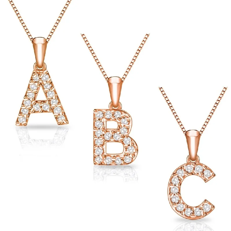 geometric crystal necklace -Auriya 1/10ctw Pave Accent Diamond Initial Pendant Necklace 14k Rose Gold (I-J, I1-I2)