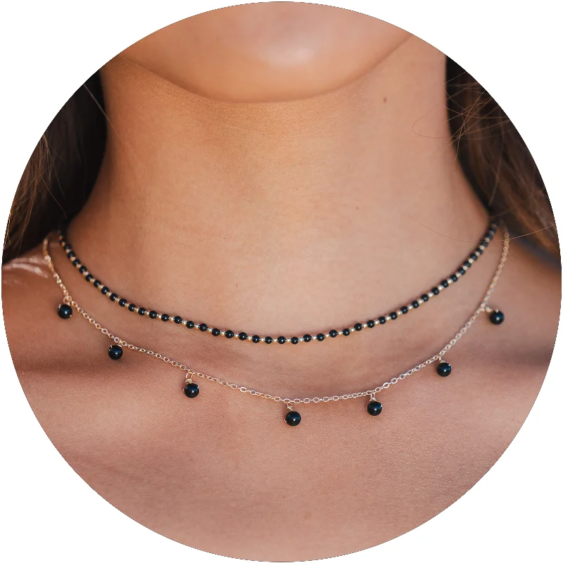 modern geometric necklace -Balance 2mm + Dewdrop Necklace Stack