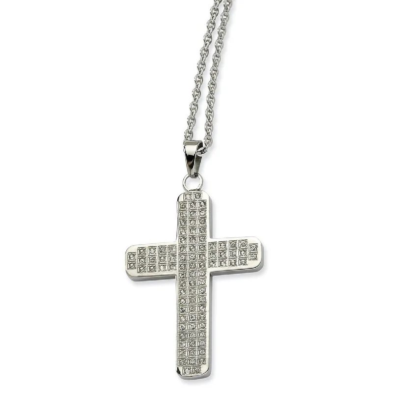 love knot pendant necklace -Curata Stainless Steel Mens 22" Slanted Cubic Zirconia Large Cross Necklace - 31x55mm