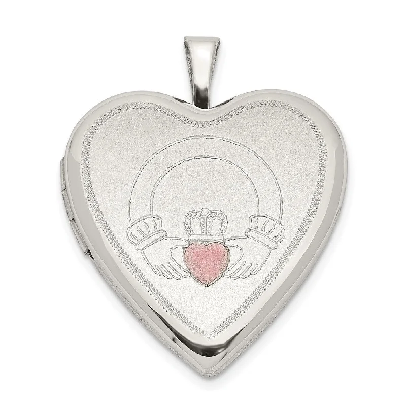 minimalist chain necklace -Diamond2Deal 925 Sterling Silver 20mm Pink Enamel Claddagh Heart Locket