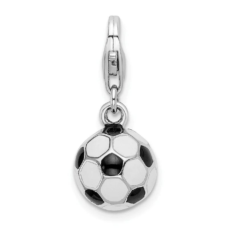 silver star pendant necklace -Diamond2Deal 925 Sterling Silver 3-D Enamel Soccer Ball Lobster Clasp Pendant (L- 35 mm, W- 13 mm)