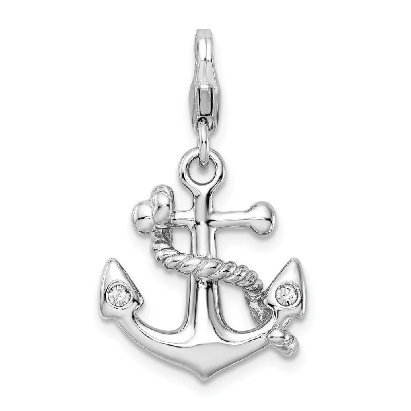 multi-layer necklace silver -Diamond2Deal 925 Sterling Silver 3-D Enameled Anchor Lobster Clasp Pendant (L- 35 mm, W- 16 mm)