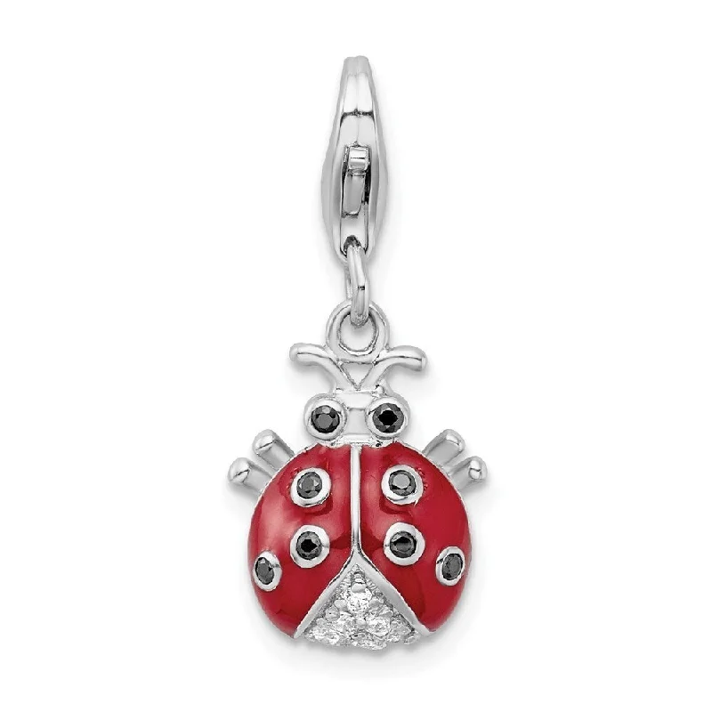 sun and moon crystal necklace -Diamond2Deal 925 Sterling Silver 3-D Enameled Lady Bug Charm Pendant (L- 25 mm, W- 11 mm)