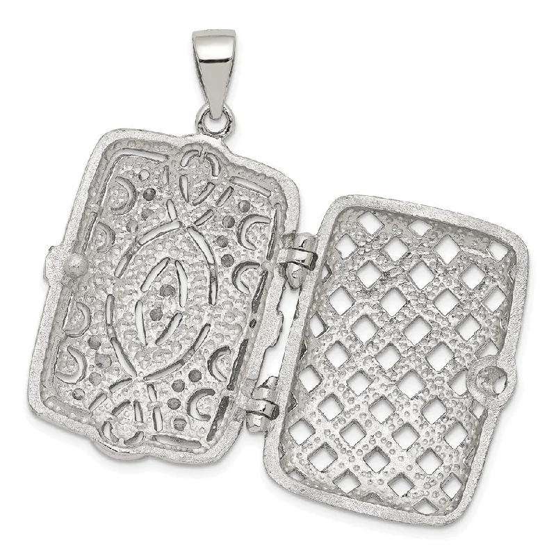 layered silver heart necklace -Diamond2Deal 925 Sterling Silver Cubic Zirconia 19mm Oval Design Square Locket Pendant