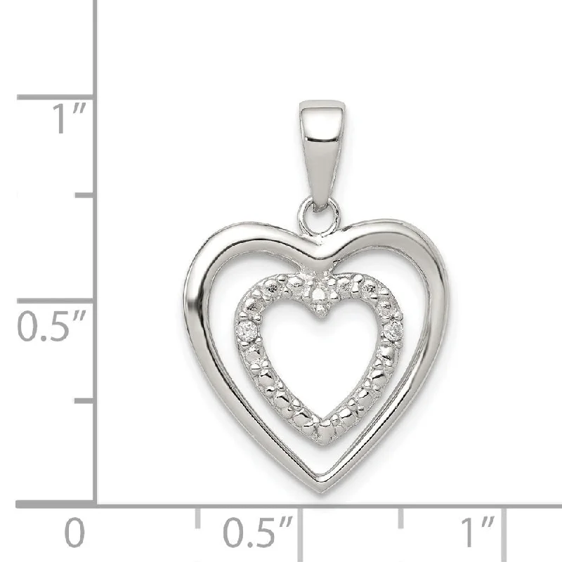 custom message necklace -Diamond2Deal 925 Sterling Silver CZ Double Heart Pendant (L- 24 mm, W- 18 mm)