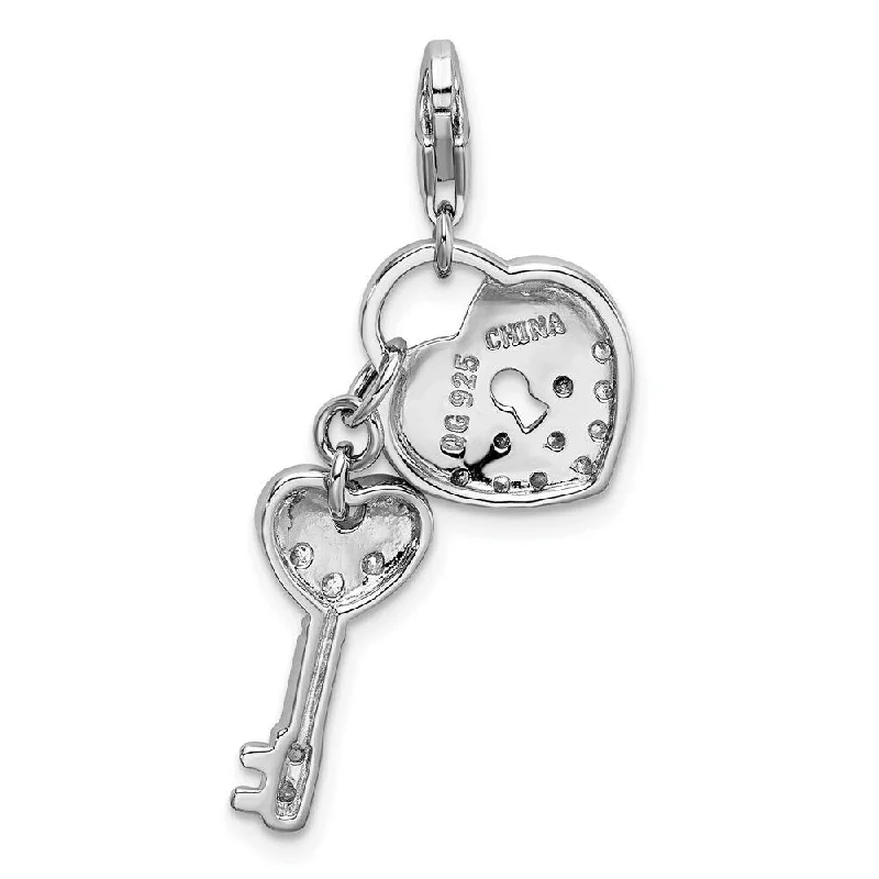 sun and moon crystal necklace -Diamond2Deal 925 Sterling Silver CZ Heart and Key with Pendant w/Lobster Clasp (L- 42 mm, W- 16 mm)